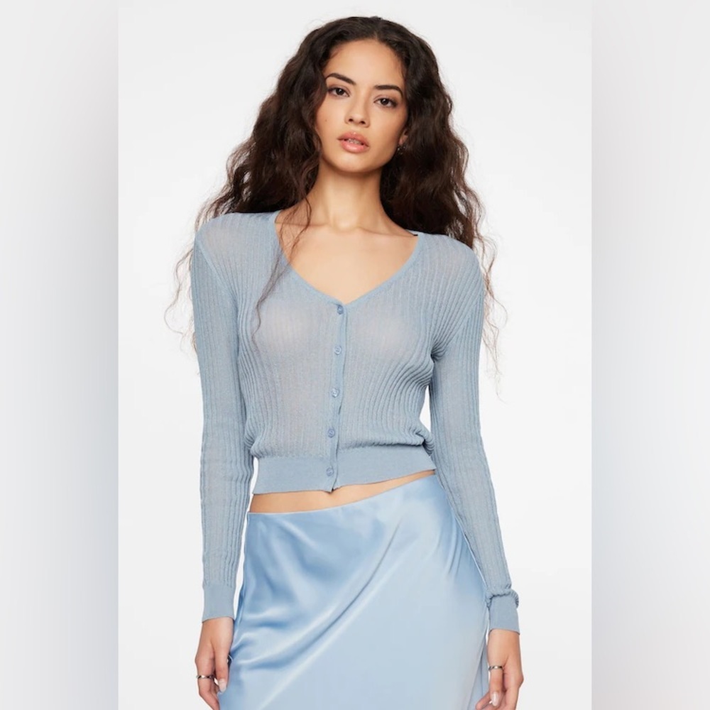 Dynamite Blue Sheer V-Neck Cardigan Size Small NWT